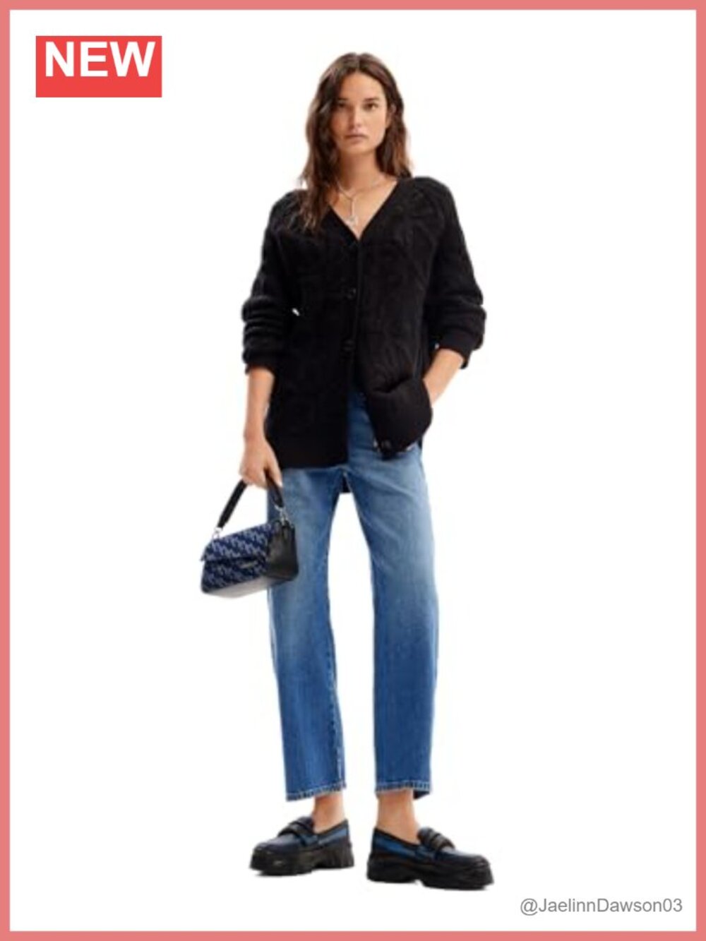 Oversized Knit Cardigan V-Neck Button Long Sleeve Recycled Acrylic
